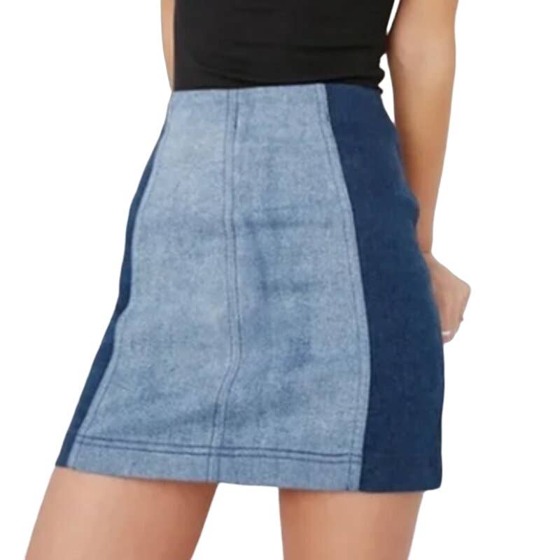 Free People Womens Size 4 Denim Mini Skirt Two Tone Modern Femme